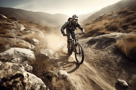 山地自行车越野山地自行车比赛特写镜头设计图片