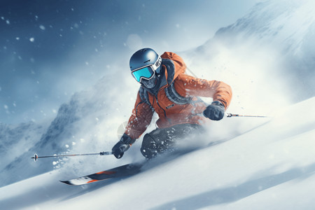 滑雪者在雪山滑雪图片