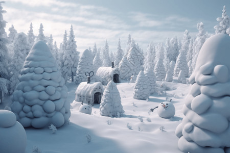 冰雪小屋冰雪覆盖的森林设计图片