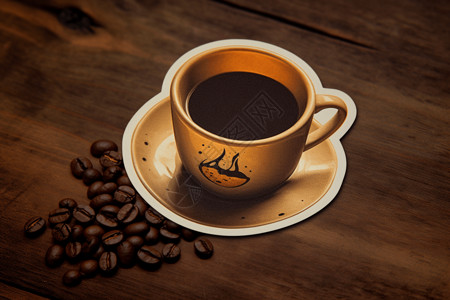 咖啡豆茶杯造型一张有咖啡杯咖啡豆的贴纸插画