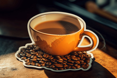 咖啡豆茶杯造型咖啡贴纸插画