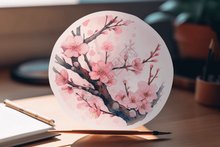 木质樱花贴纸一朵漂亮的樱花插画