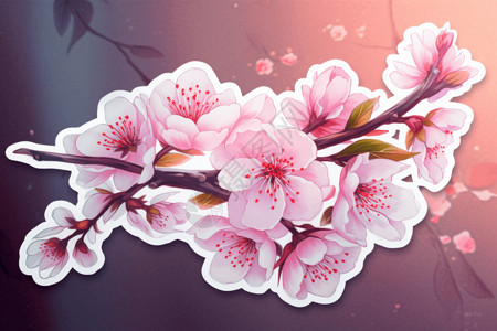 木质樱花贴纸漂亮的樱花贴纸插画