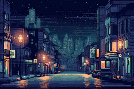 繁华路灯繁华的城市夜景插画
