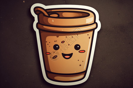 咖啡豆茶杯造型可爱的咖啡贴纸插画