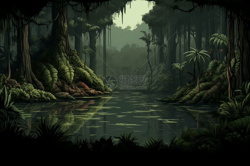 昏暗的树林沼泽地图片