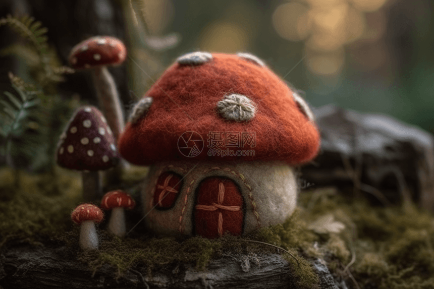 毛毡工艺品蘑菇屋图片