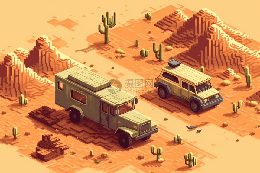 插画风沙漠卡车图片