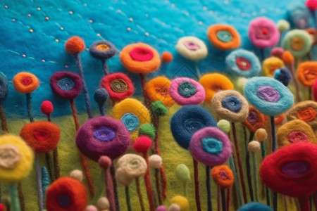 布场多种形状和颜色的花朵毛毡插画