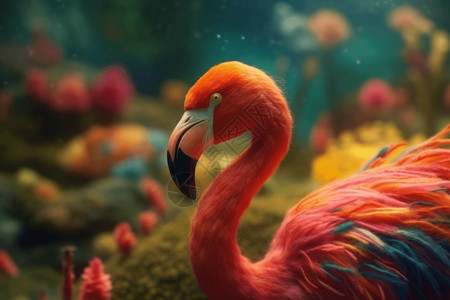 热带天堂里的毛毡火烈鸟背景图片