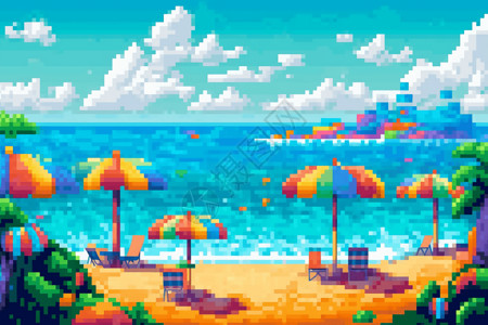 色彩丰富的沙滩场景背景图片