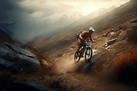山地车手在野外竞赛背景图片