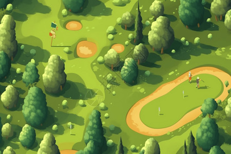 字形在打高尔夫球的人平面插图插画