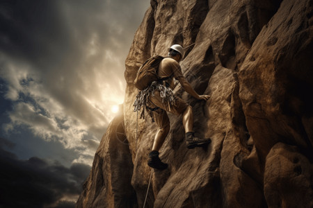 攀岩者攀登山峰的照片背景图片