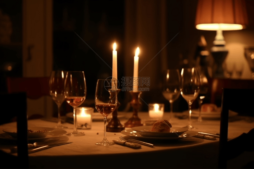 浪漫晚餐的特写图图片