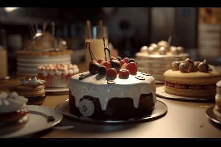 甜品车巧克力水果蛋糕制作过程背景