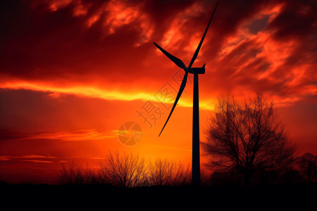 日落时风车发电背景图片