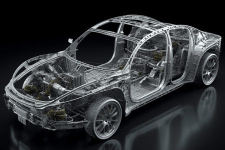 3D渲染汽车既结构图背景图片