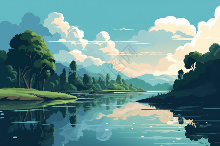 森林中的河流创意插图图片