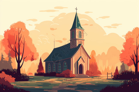 乡村中庄严的教堂插图图片