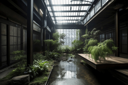 西宁植物园工业建筑内绿植场景图设计图片