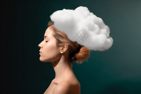 汽球和金发美女外国女人头上有朵云设计图片