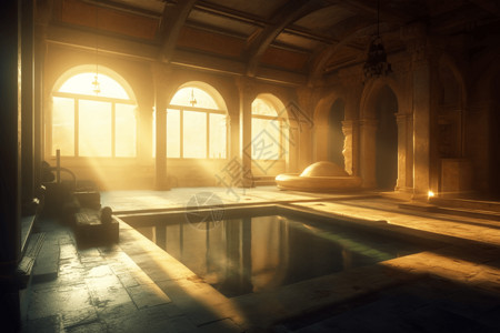 古罗马澡堂配地热水背景