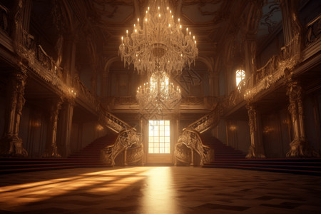 奢华水晶灯奢华装饰的舞厅背景