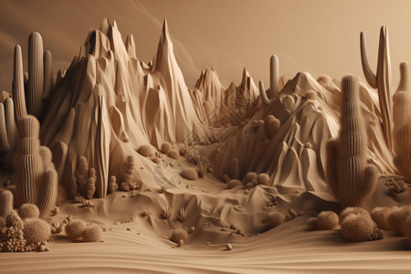 3D粘土沙漠场景高清图片