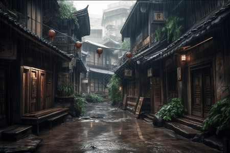 雨季中的小巷图片