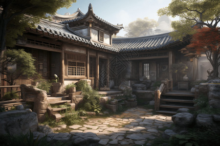 中式传统建筑背景图片
