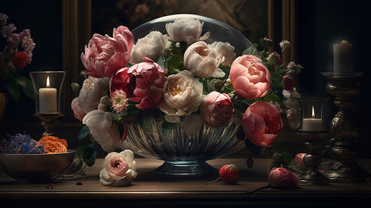 玫瑰和郁金香精美花束背景图片