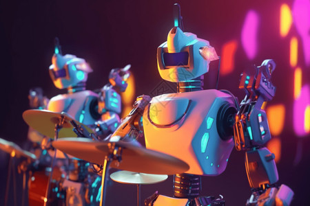 音乐节乐器鼓音乐节上的机器人乐队设计图片