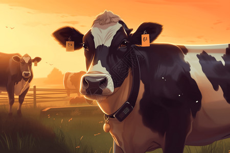 牲畜标签壮硕的奶牛插画