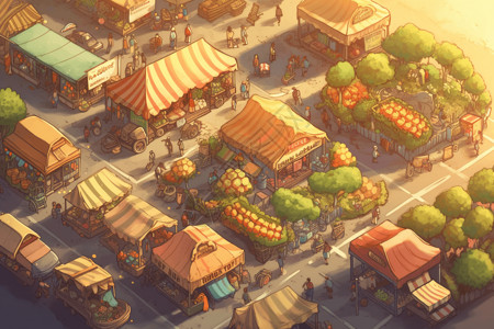 游戏市场乡村市场平面插图插画