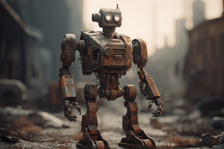 街道中生锈的机器人背景图片