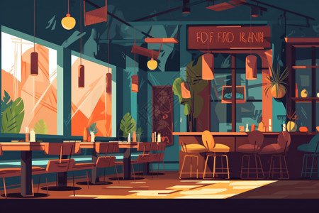 咖啡馆室内设计时髦的融合餐厅平面插图插画