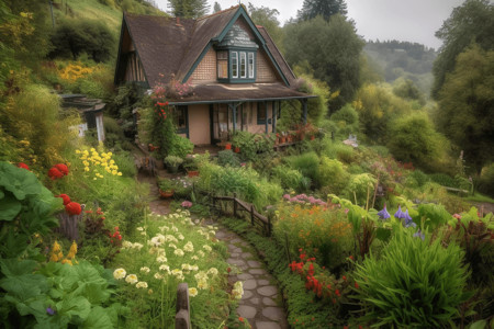 种植一个花园坐落在山丘上的舒适小屋设计图片