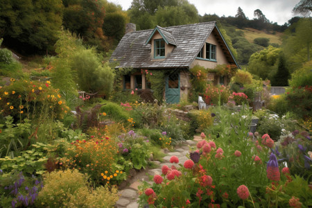 农家种植山丘上的农家小屋设计图片