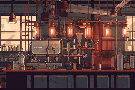 工业风格的咖啡馆创意插图背景图片