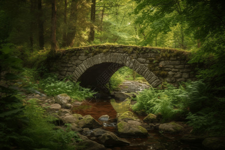 森林里质朴的石桥图背景图片