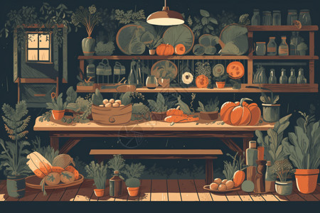 季节性出租农场的餐厅食材平面插图插画