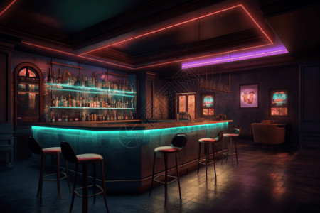 霓虹灯酒吧未来派酒吧区设计图片