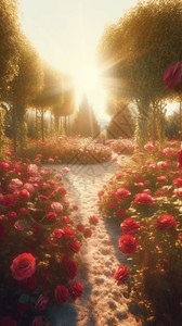 拱门公园芬芳的玫瑰园背景插画