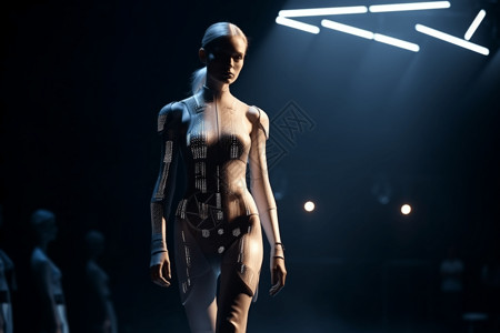 服装模特素材T台上的机器人模特设计图片