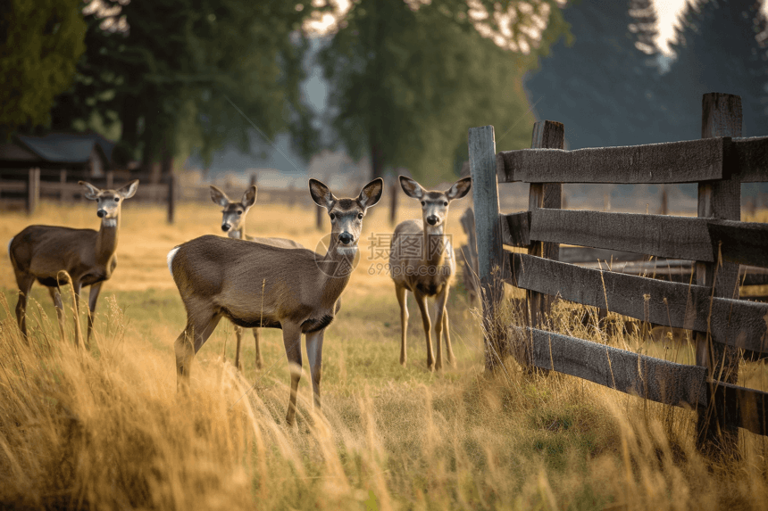 农村里放牧的鹿图图片