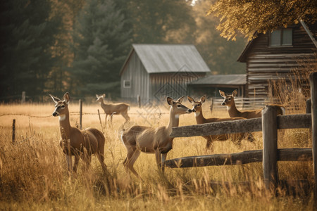 农村里放牧的鹿图片