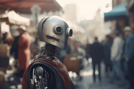 街头市场张望的机器人设计图片
