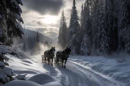 场景地图马拉雪橇滑过雪地图背景