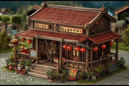 乡村商店和雪乡村商店3D概念模型设计图片